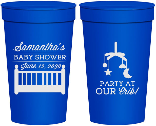 Personalized Baby Shower 32 oz Stadium Cups - Party At Our Crib | 90187