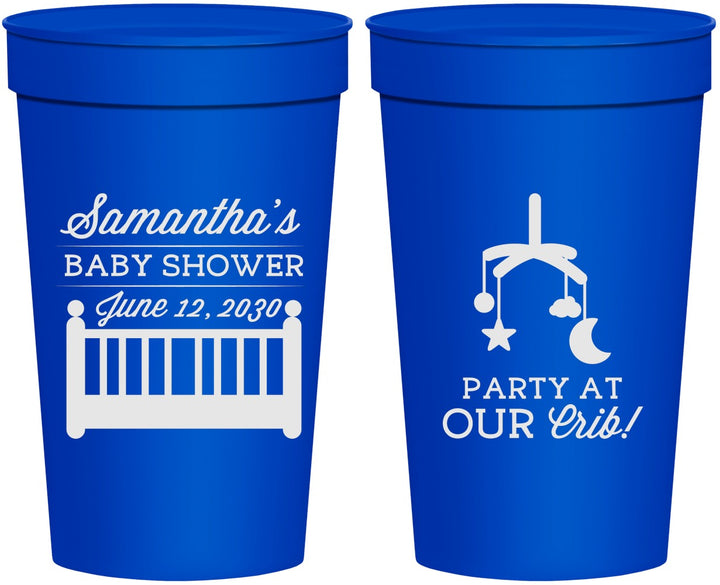 Personalized Baby Shower 32 oz Stadium Cups - Party At Our Crib | 90187