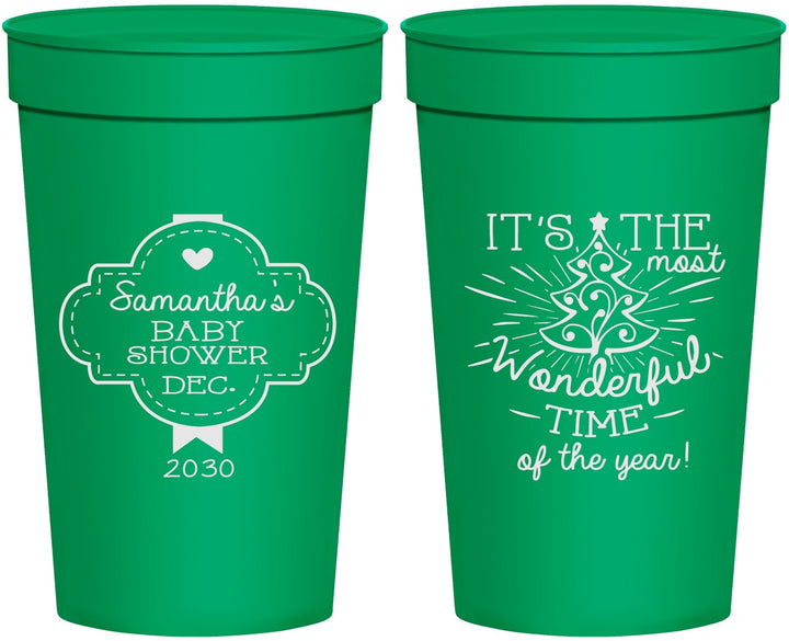 Personalized Baby Shower 32 oz Stadium Cups - Christmas | 90190