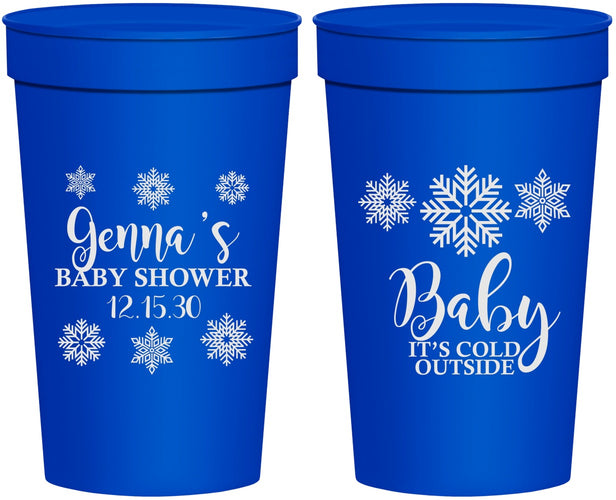 Personalized Baby Shower 32 oz Stadium Cups - Christmas Snowflakes | 90192