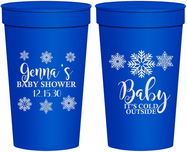 Personalized Baby Shower 32 oz Stadium Cups - Christmas Snowflakes | 90192