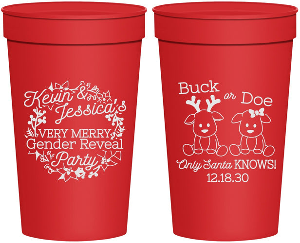 Personalized Baby Shower 32 oz Stadium Cups - Christmas Gender Reveal | 90193