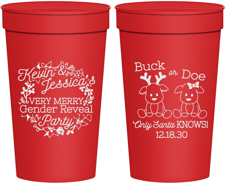 Personalized Baby Shower 32 oz Stadium Cups - Christmas Gender Reveal | 90193