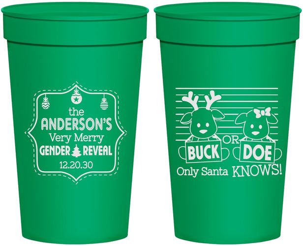 Personalized Baby Shower 32 oz Stadium Cups - Christmas Gender Reveal | 90194