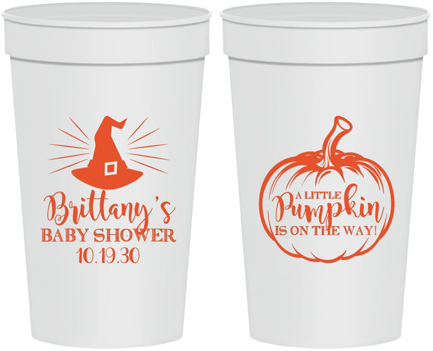 Personalized Baby Shower 32 oz Stadium Cups - Little Pumpkin Halloween | 90196