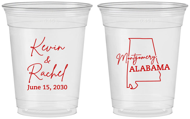 Custom Wedding 16 oz Soft Sided Clear Cups - Alabama | 100