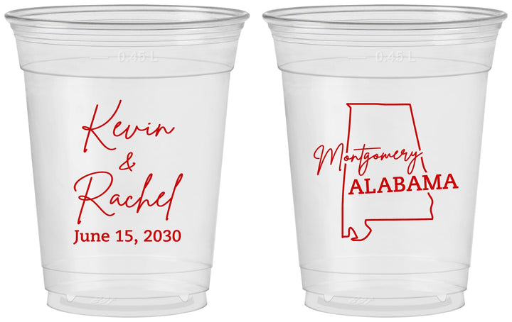 Custom Wedding 16 oz Soft Sided Clear Cups - Alabama | 100