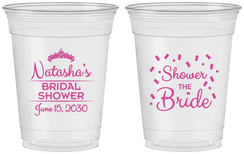 Custom Bridal Shower 16 oz Soft Sided Clear Cups - Shower The Bride | 100001