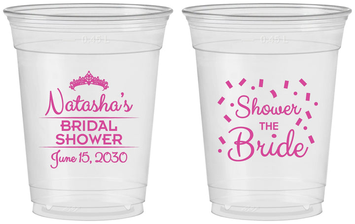 Custom Bridal Shower 16 oz Soft Sided Clear Cups - Shower The Bride | 100001