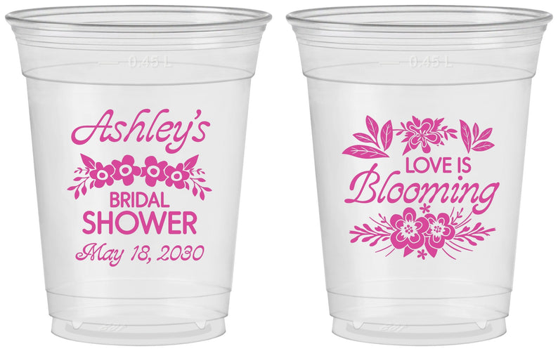Custom Bridal Shower 16 oz Soft Sided Clear Cups - Love Is Blooming | 100007