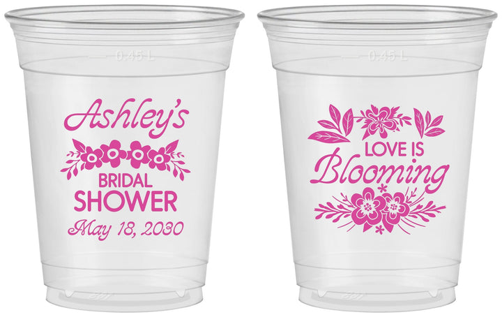 Custom Bridal Shower 16 oz Soft Sided Clear Cups - Love Is Blooming | 100007