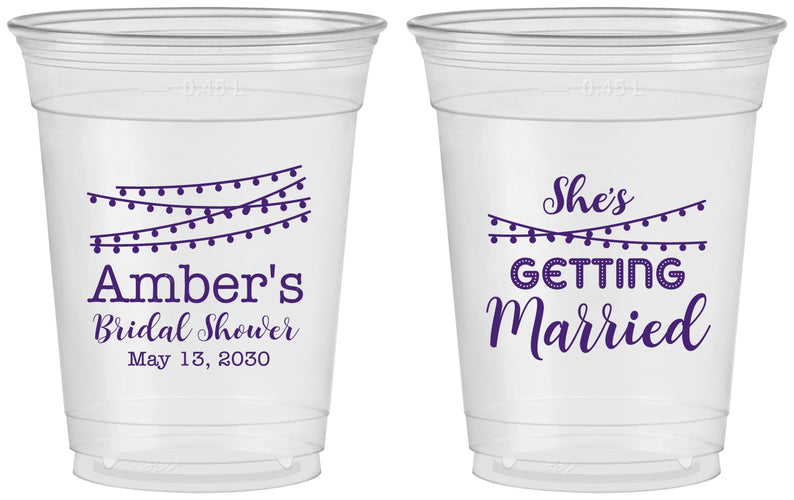 Custom Bridal Shower 16 oz Soft Sided Clear Cups - She's Getting Married | 100008