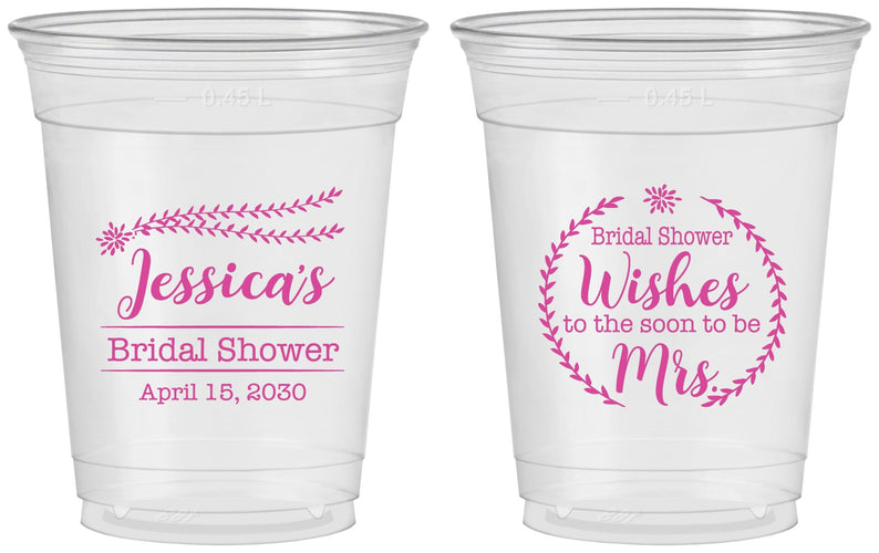 Custom Bridal Shower 16 oz Soft Sided Clear Cups - Soon To Be Mrs | 100009