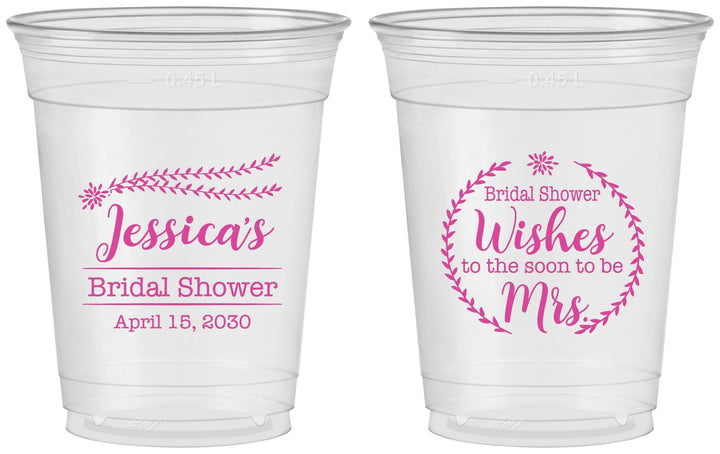 Custom Bridal Shower 16 oz Soft Sided Clear Cups - Soon To Be Mrs | 100009