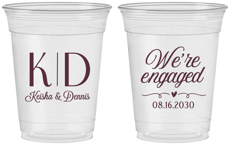 Custom Engagement 16 oz Soft Sided Clear Cups - We Are Engaged | 10001
