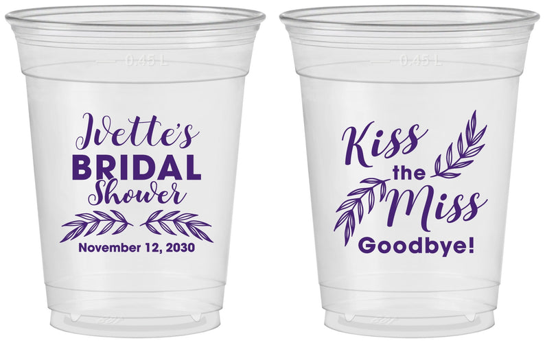 Custom Bridal Shower 16 oz Soft Sided Clear Cups - Kiss The Miss Goodbye | 100010