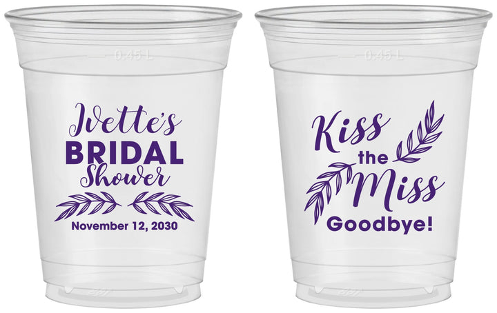 Custom Bridal Shower 16 oz Soft Sided Clear Cups - Kiss The Miss Goodbye | 100010