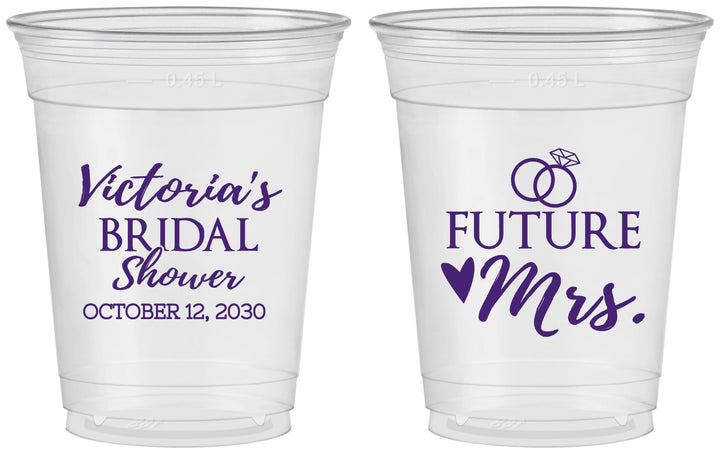 Custom Bridal Shower 16 oz Soft Sided Clear Cups - Future Mrs | 100012