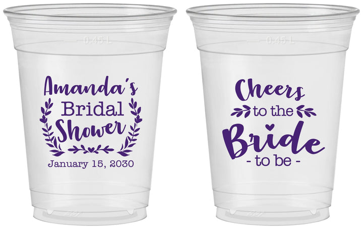 Custom Bridal Shower 16 oz Soft Sided Clear Cups - Cheers To The Bride | 100014