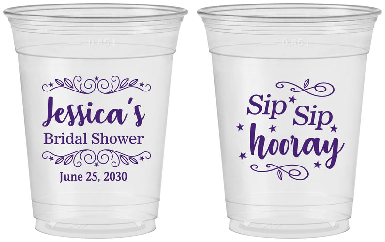Custom Bridal Shower 16 oz Soft Sided Clear Cups - Sip Sip Hooray | 100016