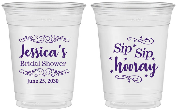 Custom Bridal Shower 16 oz Soft Sided Clear Cups - Sip Sip Hooray | 100016