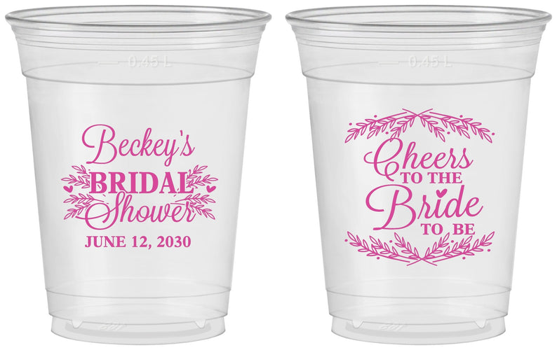 Custom Bridal Shower 16 oz Soft Sided Clear Cups - Cheers To The Bride | 100019