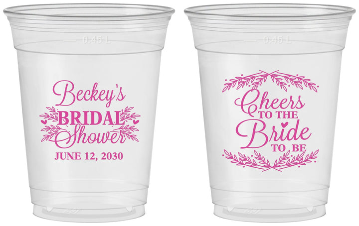 Custom Bridal Shower 16 oz Soft Sided Clear Cups - Cheers To The Bride | 100019