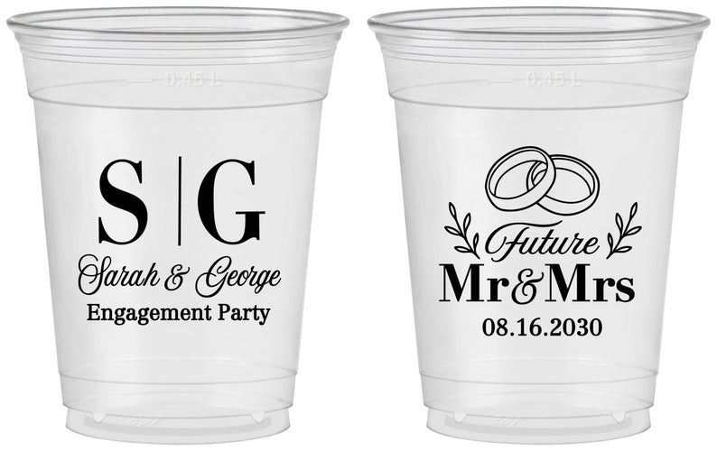 Custom Engagement 16 oz Soft Sided Clear Cups - Future Mr And Mrs | 10002