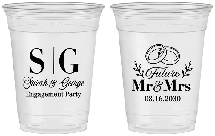 Custom Engagement 16 oz Soft Sided Clear Cups - Future Mr And Mrs | 10002