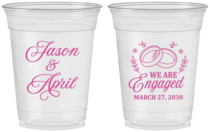 Custom Engagement 16 oz Soft Sided Clear Cups - We Are Engaged | 10003