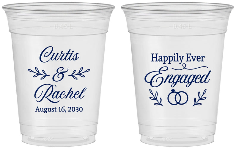 Custom Engagement 16 oz Soft Sided Clear Cups - Happily Ever Engaged | 10004