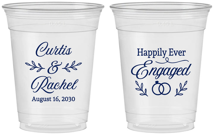 Custom Engagement 16 oz Soft Sided Clear Cups - Happily Ever Engaged | 10004