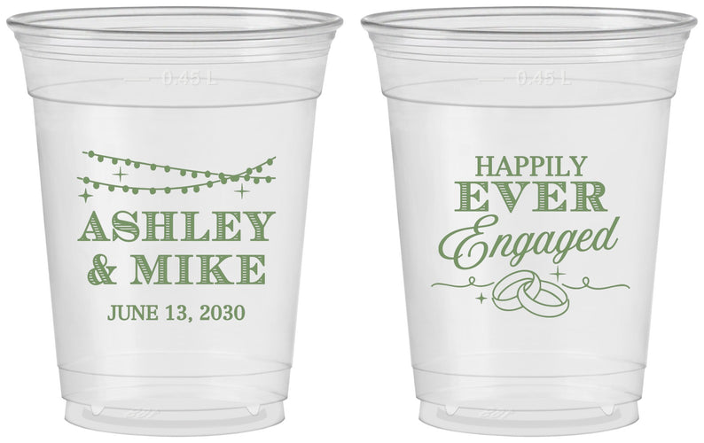 Custom Engagement 16 oz Soft Sided Clear Cups - Happily Ever Engaged | 10006