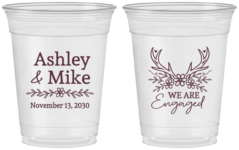 Custom Engagement 16 oz Soft Sided Clear Cups - We Are Engaged | 10009