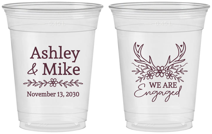 Custom Engagement 16 oz Soft Sided Clear Cups - We Are Engaged | 10009