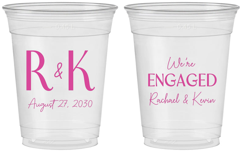 Custom Engagement 16 oz Soft Sided Clear Cups - We Are Engaged | 10011
