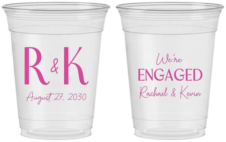 Custom Engagement 16 oz Soft Sided Clear Cups - We Are Engaged | 10011