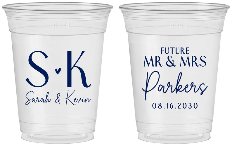 Custom Engagement 16 oz Soft Sided Clear Cups - Future Mr And Mrs | 10012