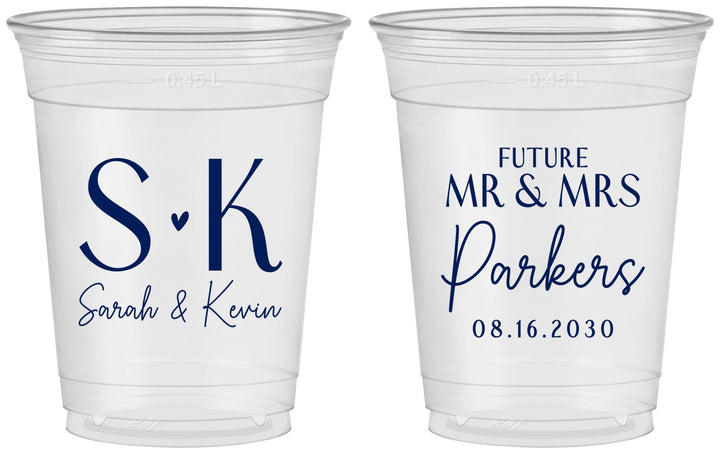 Custom Engagement 16 oz Soft Sided Clear Cups - Future Mr And Mrs | 10012