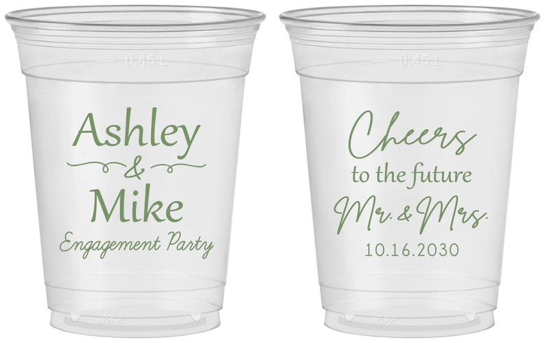 Custom Engagement 16 oz Soft Sided Clear Cups - Future Mr And Mrs | 10014