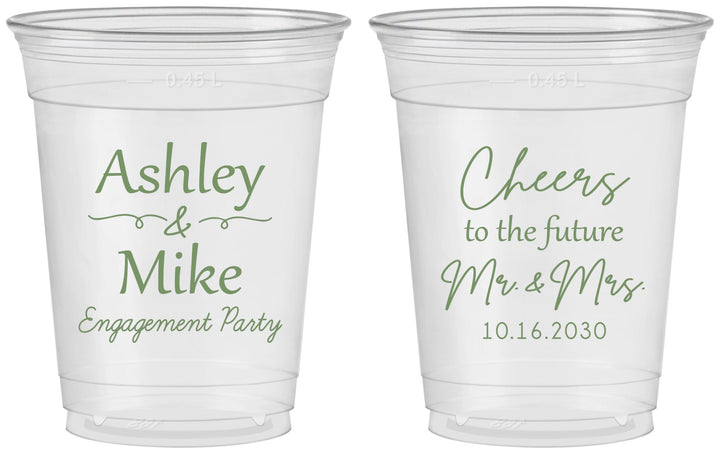 Custom Engagement 16 oz Soft Sided Clear Cups - Future Mr And Mrs | 10014