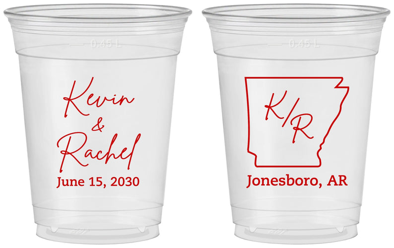 Custom Wedding 16 oz Soft Sided Clear Cups - Arkansas | 103
