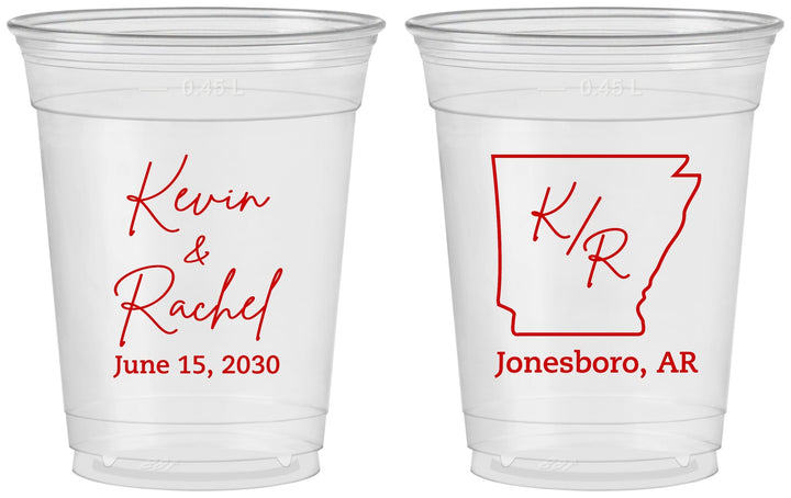 Custom Wedding 16 oz Soft Sided Clear Cups - Arkansas | 103
