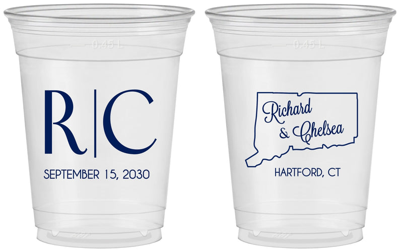 Custom Wedding 16 oz Soft Sided Clear Cups - Connecticut | 106