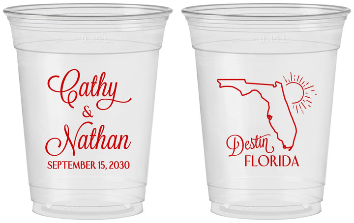 Custom Wedding 16 oz Soft Sided Clear Cups - Florida | 108