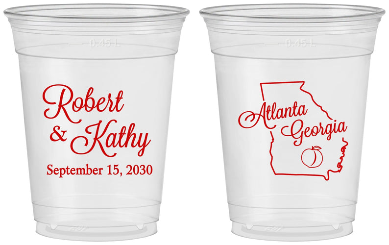 Custom Wedding 16 oz Soft Sided Clear Cups - Georgia | 109