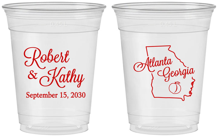 Custom Wedding 16 oz Soft Sided Clear Cups - Georgia | 109
