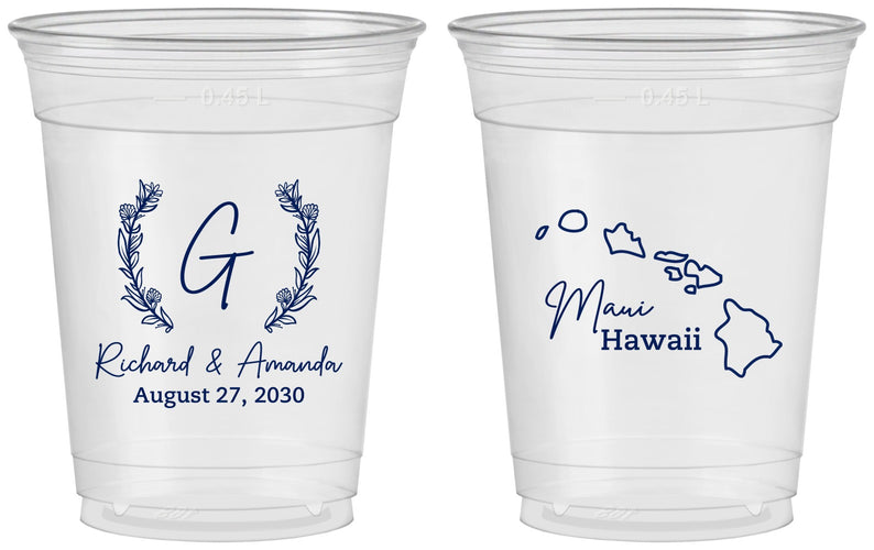 Custom Wedding 16 oz Soft Sided Clear Cups - Hawaii | 110