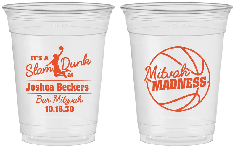 Custom Bar Mitzvah 16 oz Soft Sided Clear Cups - 13th Birthday Basketball | 110000