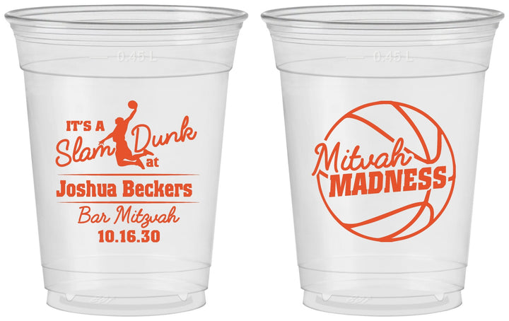 Custom Bar Mitzvah 16 oz Soft Sided Clear Cups - 13th Birthday Basketball | 110000